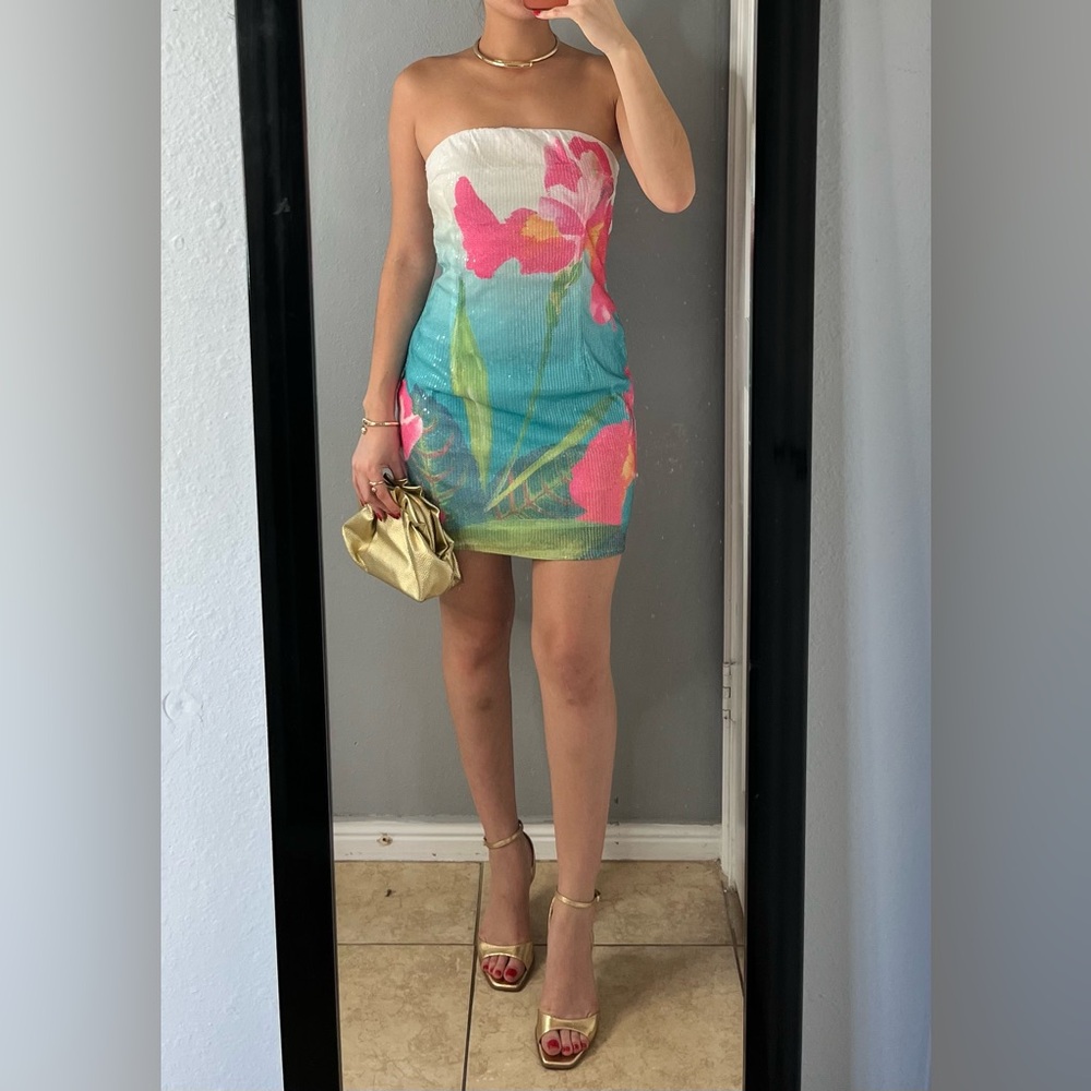 Strapless Floral Mini Dress - Multicolor - Picture 7 of 13
